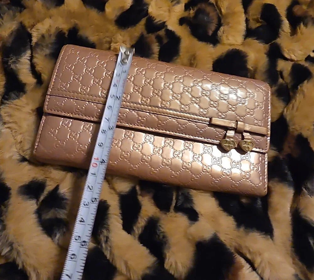 Gucci Metallic Rose Pink GG Continental Wallet with Heart Zipper Pulls